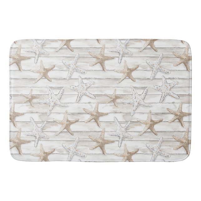 Ocean Cream White Beach Starfish  Bath Mat (Front)
