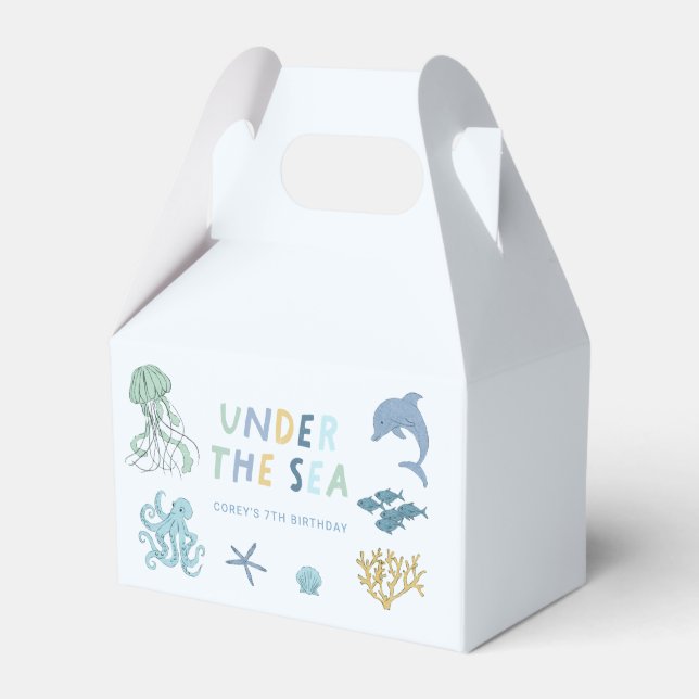 Ocean Creature Blue Birthday Party Favour Box (Front Side)