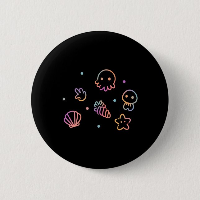 Ocean Creatures Pastel Gradient Sea Life Design 6 Cm Round Badge (Front)