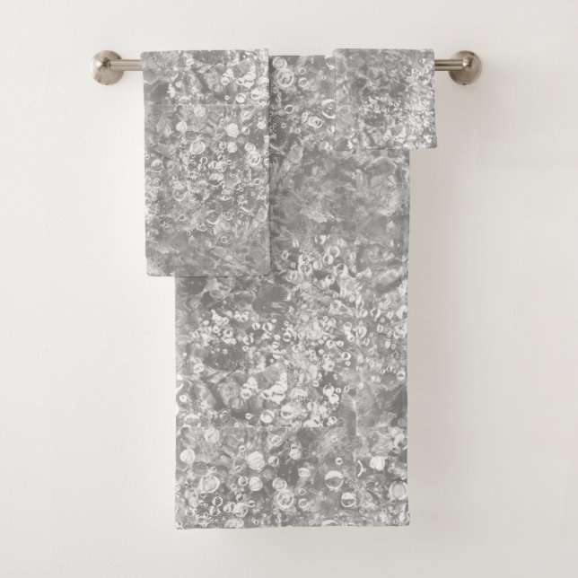 Ocean currents & Bubbles Grey Towel set (Insitu)