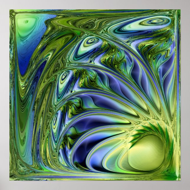 Ocean Currents Emerald Wave Marbled Fractal Poster (Front)