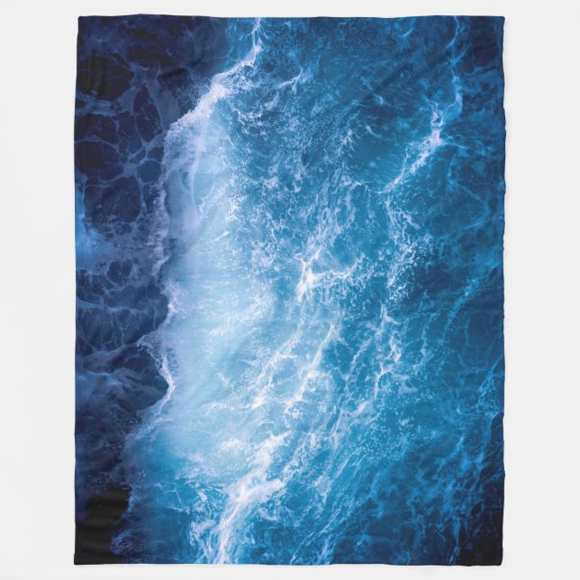 Ocean - Dark Blue Waves Fleece Blanket (Front)