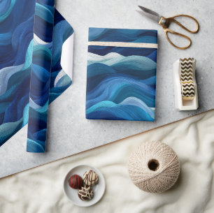 Ocean Deep Blue Flow White Abstract Pattern Wrapping Paper