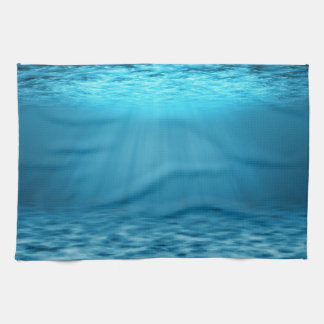 Ocean Depths Blue Underwater with Sun Rays Tea Towel