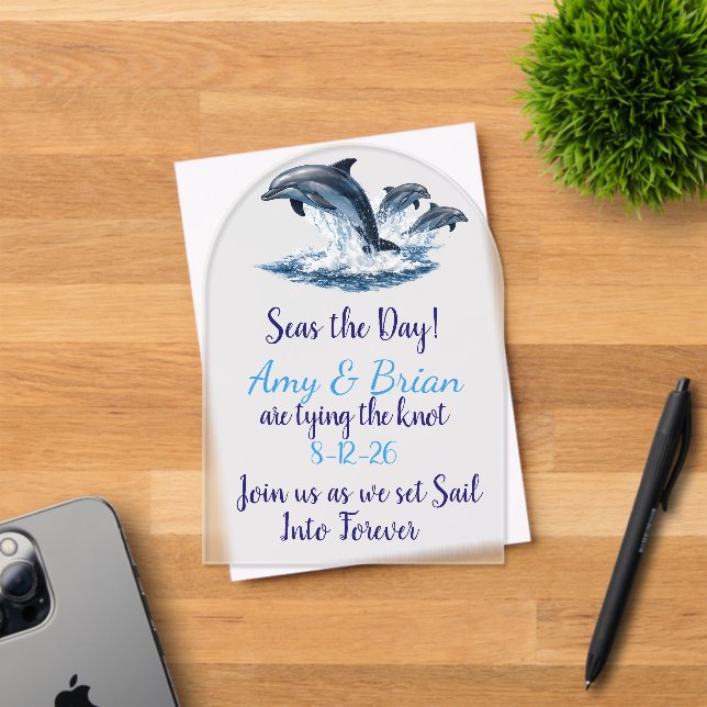 Ocean Dolphin Wedding Invite Seas the Day Acrylic Invitations (Insitu (Invitation Card))