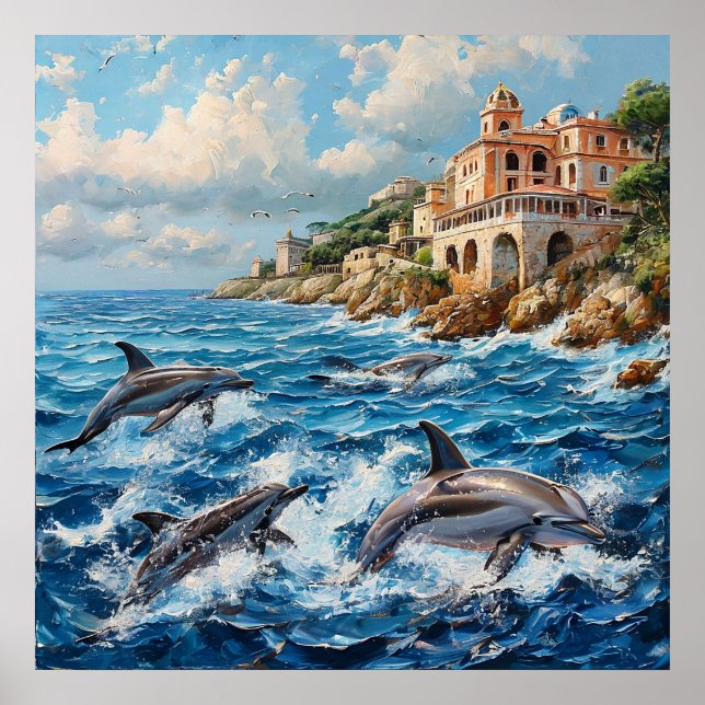 Ocean Dolphins Coastal Marine Home Décor 🐬🌊 Poster (Front)