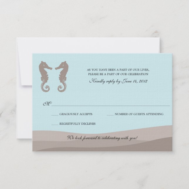 Ocean Double Seahorse Wedding RSVP Card (Front)