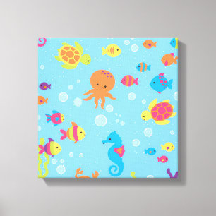 Ocean Dreams Turtle and Fish Canvas Print