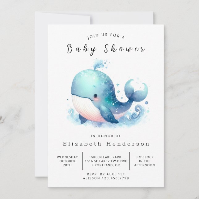 Ocean Editable Whale Baby Shower Invitation (Front)