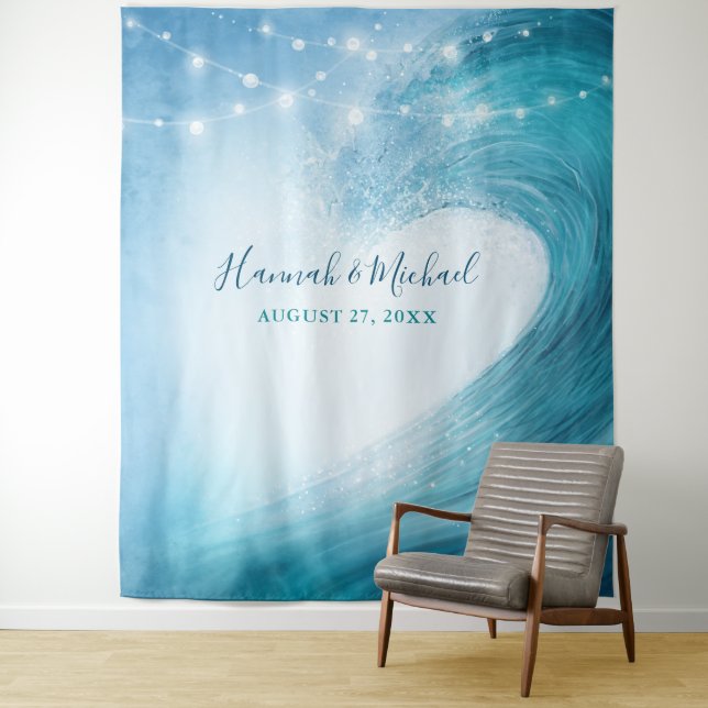 Ocean Elegant Beach Wedding Backdrop Tapestries (In Situ)