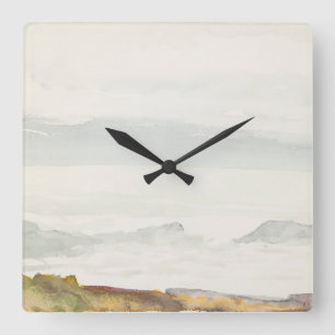 Ocean Fine Art Watercolor Landscape Light Grey Square Wall Clock
