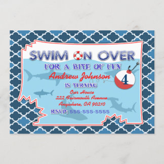 Ocean Fishing Nautical Sharks Birthday Invitations