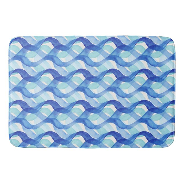 Ocean Flow Watercolor Wave Pattern Bath Mat (Front)