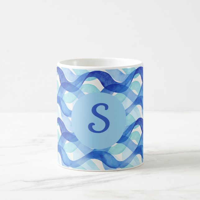 Ocean Flow Watercolor Wave Pattern Coffee Mug (Center)