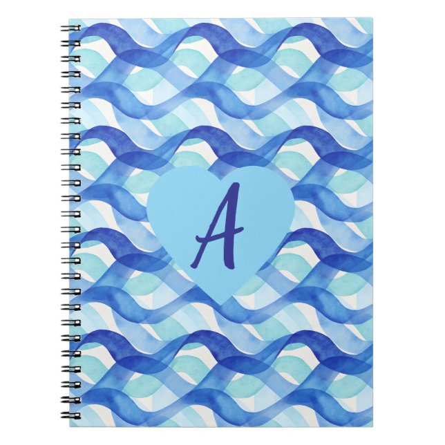 Ocean Flow Watercolor Wave Pattern Notebook (Front)