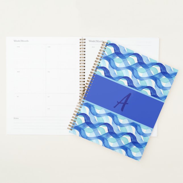 Ocean Flow Watercolor Wave Pattern Planner (Display)