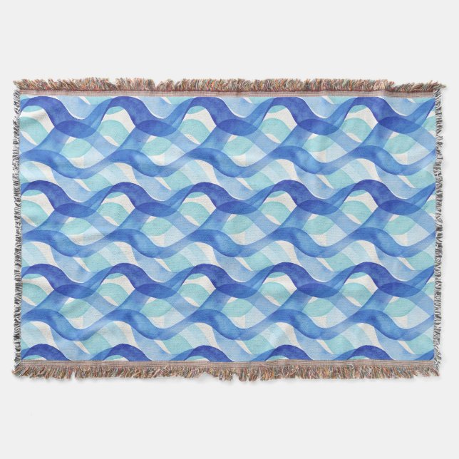 Ocean Flow Watercolor Wave Pattern Throw Blanket (Front)