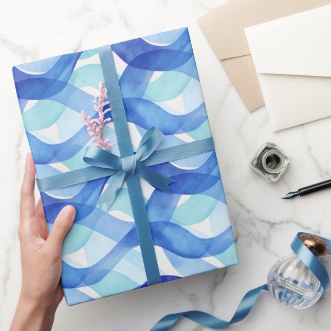 Ocean Flow Watercolor Wave Pattern Wrapping Paper (Gifting)