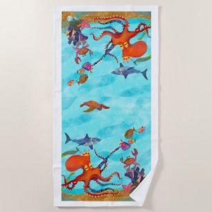 Ocean Friends and Anemones Beach Towel