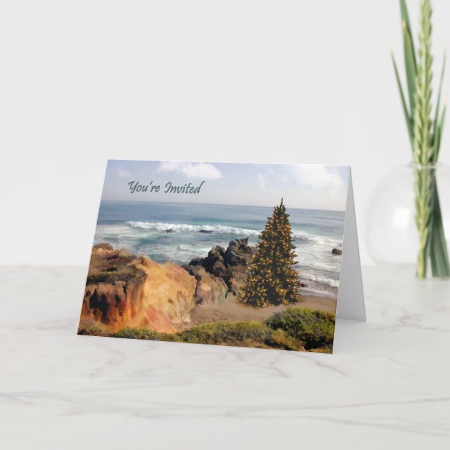 Ocean Front Christmas Tree Holiday Card (Front)