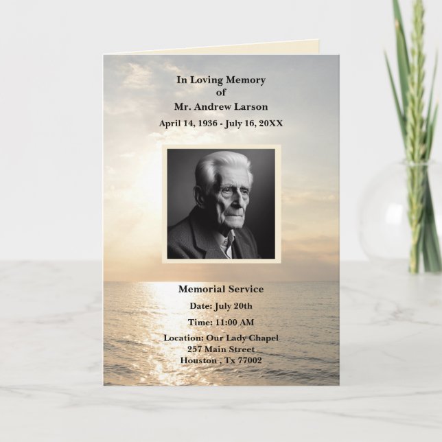 Ocean Funeral Memorial Obituary Folded Program Programme (Front)
