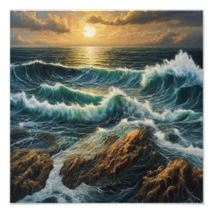 Ocean Fury: Dramatic Seascape Painting Photo Print