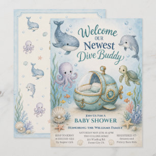 Ocean Future Diver Baby Shower Invite w/ Bassinet