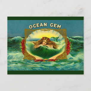 Ocean Gem mermaid cigar label Postcard