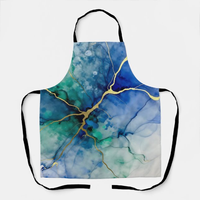 Ocean Geode Alcohol Ink Gold Veins Apron (Front)