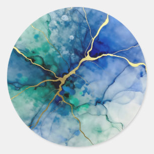 Ocean Geode Alcohol Ink Gold Veins Classic Round Sticker