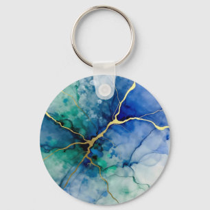 Ocean Geode Alcohol Ink Gold Veins Key Ring