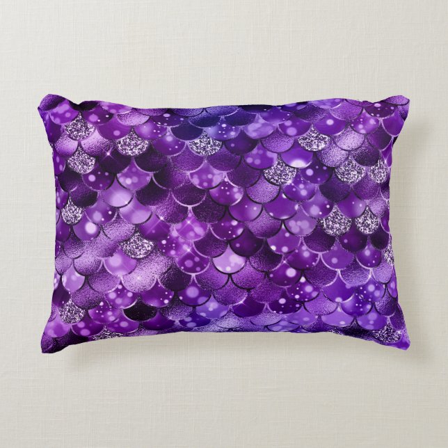 Ocean Glamour Colourful Fish Scales Pattern Decorative Cushion (Front)