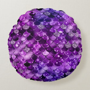 Ocean Glamour Colourful Fish Scales Pattern Round Cushion