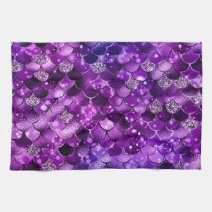 Ocean Glamour Colourful Fish Scales Pattern Tea Towel