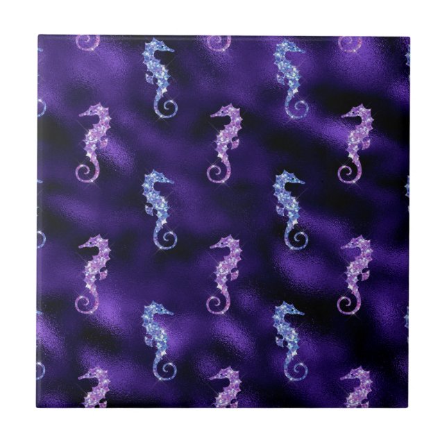 Ocean Glamour Colourful Sea Horse Pattern Tile (Front)