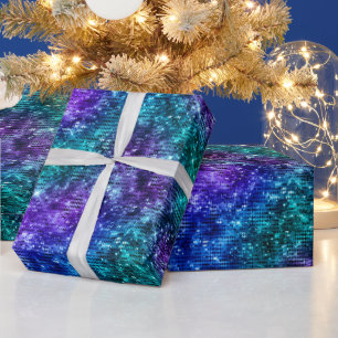 Ocean Glamour Metallic Blue Purple & Green Glitter Wrapping Paper