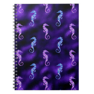 Ocean Glamour Purple Foil & Glitter Seahorses Notebook