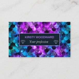 Ocean Glamour purple & teal Glitter Mermaid Scales Business Card