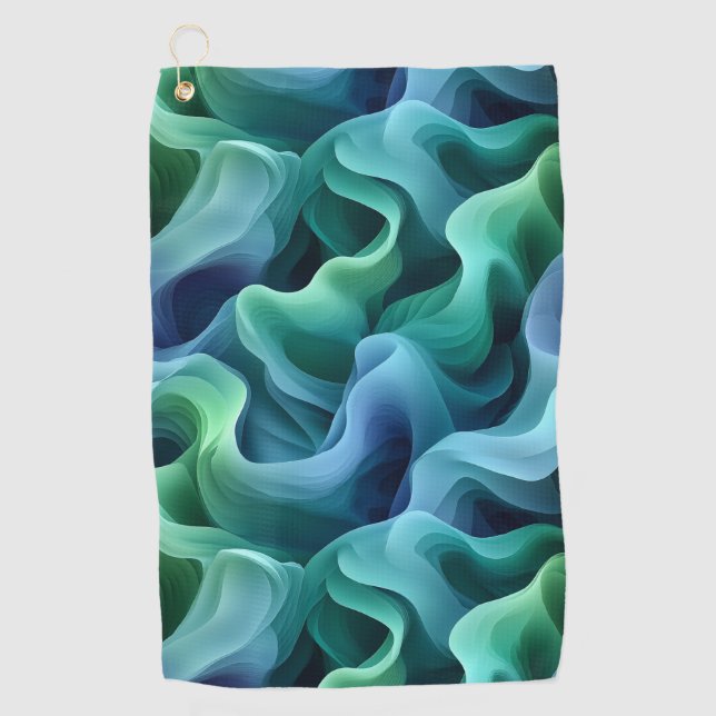 Ocean Glow Abstract Gradient Waves Pattern Golf Towel (Front)