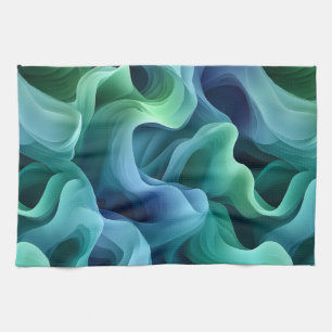 Ocean Glow Abstract Gradient Waves Pattern Tea Towel