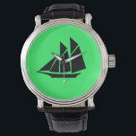 Ocean Glow_Black-on-Green Clipper Ship Watch<br><div class="desc">Show them who's the big skipper with our Ocean Glow,  maritime icons,  black-on-green Clipper ship wrist watch.  If you're feeling creative,  you can change the size,  position,  colour,  and even the number of Clipper ships,  along with the background colour. Just click "Customise it, " and away you go!</div>