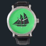 Ocean Glow_Black-on-Green Clipper Ship Watch<br><div class="desc">Show them who's the big skipper with our Ocean Glow,  maritime icons,  black-on-green Clipper ship wrist watch.  If you're feeling creative,  you can change the size,  position,  colour,  and even the number of Clipper ships,  along with the background colour. Just click "Customise it, " and away you go!</div>