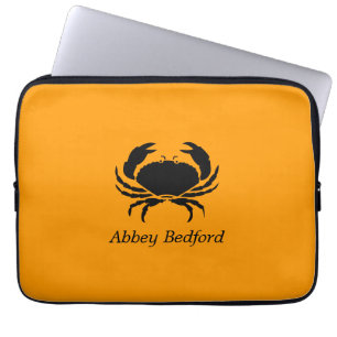 Ocean Glow_Black on Orange Crab_personalized Laptop Sleeve