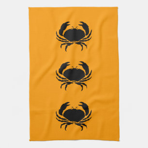 Ocean Glow_Black on Orange Crab Tea Towel