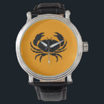 Ocean Glow_Black on Orange Crab Watch<br><div class="desc">Show off your crush on crustaceans with our Ocean Glow,  maritime icons,  black-on-orange Crab wrist watch.  For additional designing options,  like changing the size,  position,  colour,  and,  even the number of crabs,  along with the background colour,  just click "Customise it, " and let the fun begin!</div>