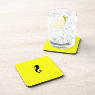 Ocean Glow_Black-on-Yellow Seahorse Coaster