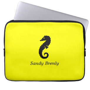 Ocean Glow_Black-on-Yellow Seahorse_personalized Laptop Sleeve