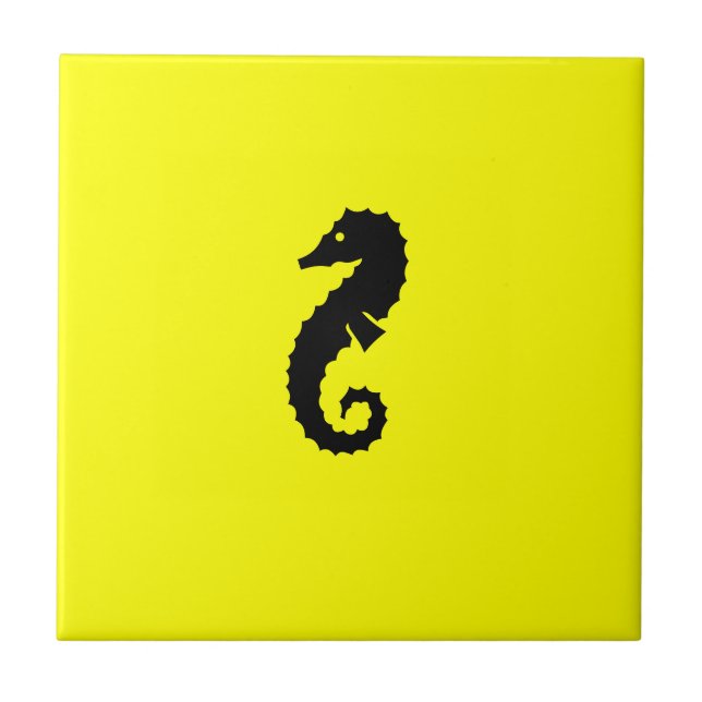 Ocean Glow_Black-on-Yellow Seahorse Tile (Front)