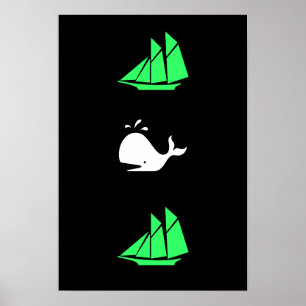 Ocean Glow_green clipper white whale multi-icon Poster