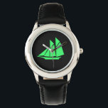 Ocean Glow_Green-on-Black Clipper Ship Watch<br><div class="desc">Show them who's the big skipper with our Ocean Glow,  maritime icons,  green-on-black Clipper ship wrist watch.  If you're feeling creative,  you can change the size,  position,  colour,  and even the number of Clipper ships,  along with the background colour. Just click "Customise it, " and away you go!</div>
